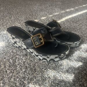 Coach Black and Gold Women's Wedge Sandals